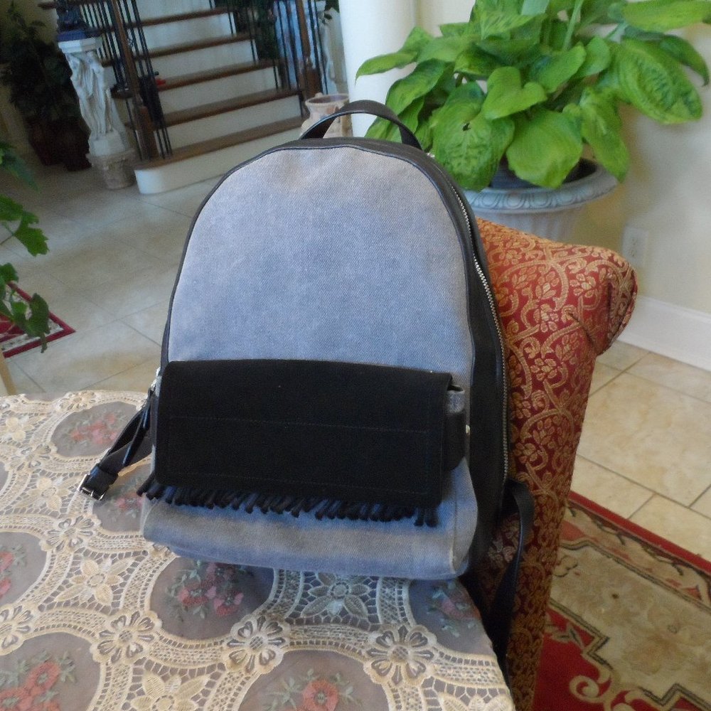 3.1 Phillips Lim Black Leather-Denim Backpack